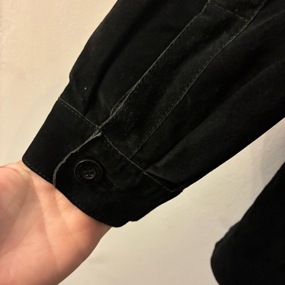 Vintage 90s Claiborne Black Suede Leather Chore Jacket Zip Front Oversized XL - Picture 6 of 12